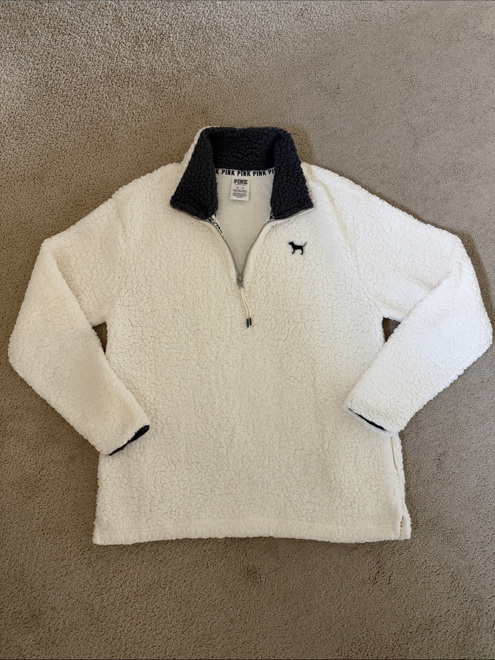 Victoria's Secret VS PINK Sherpa Fleece White Ivory Grey Zip Up Pockets XS